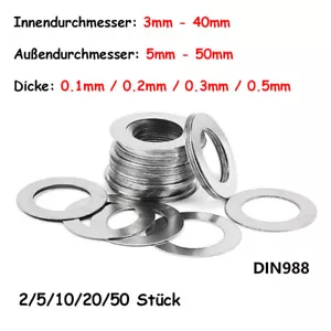 Innen 3mm - 40mm Unterlegscheiben 0,1/0,2/0,3/0,5mm stark DIN 988 304 Edelstahl - Picture 1 of 231