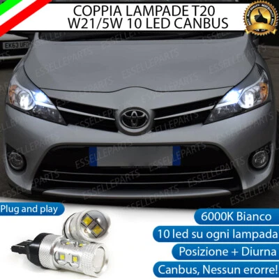 COPPIA LUCI DIURNE DRL / POSIZIONE T20 W21W CANBUS TOYOTA VERSO 6000K BIANCO - Immagine 1 di 4