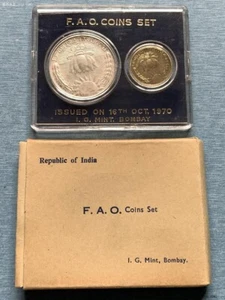 INDIA 20 Paise & 10 Rupees 1970 Silver Set FAO KM MS13 in Yellow Case - Picture 1 of 3
