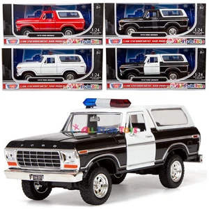Ford Bronco 1978 policía personalizada negro blanco rojo 1/24 modelo diecast Motormax 76983 - Imagen 1 de 33