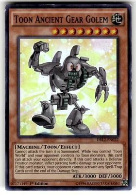 Yugioh Toon Ancient Gear Golem DRL2-EN022 Super Rare 1st Ed LP - Image 1 of 2