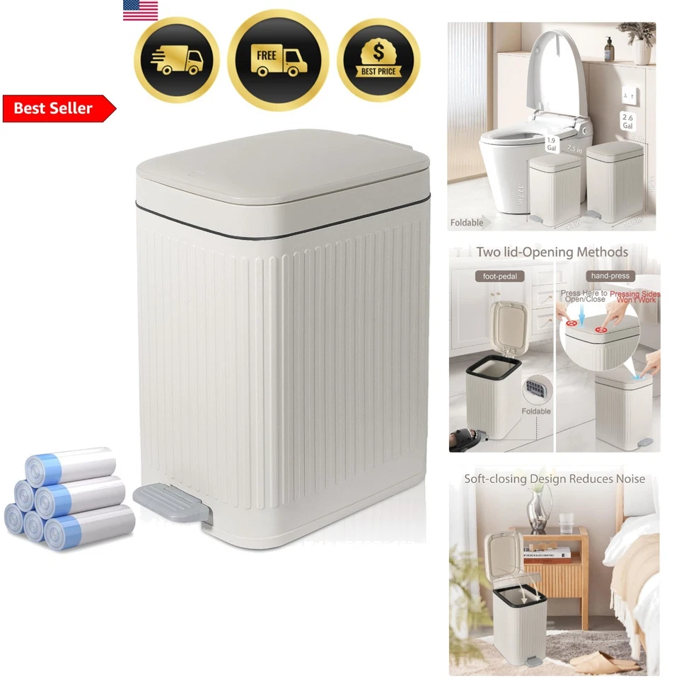 Bathroom Trash Can Slim Garbage Can with Lid 1.9 Gallon Soft Close Odor Control - Image 1 of 4