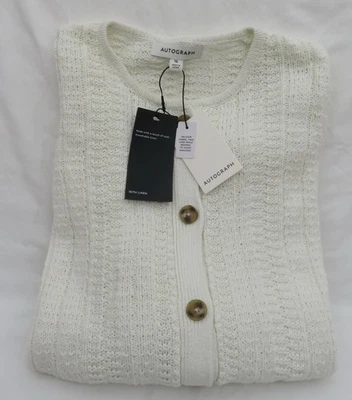 LADIES MARKS AND SPENCER AUTOGRAPH IVORY OPEN KNIT CARDIGAN WITH LINEN SIZE 16 - Image 1 of 4