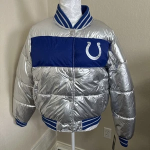 Indianapolis Colts gefütterte Jacke Damen Größe LARGE GIII 4 HER glänzend silber blau - Bild 1 von 19
