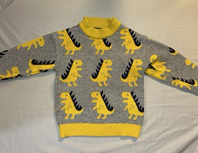 Suéter Dinosaurio Niños Niños Talla 4 Gris y Amarillo Pullover Tejido Cálido Invierno Foto 1 de 3