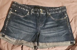 Calvin Klein Cuffed Denim Shorts Women's Size 6 Dark Blue Wash Distressed - Picture 1 of 6
