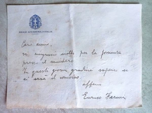 Autografo scienziato Enrico Fermi Reale Accademia d'Italia Progetto Manhattan - Picture 1 of 2