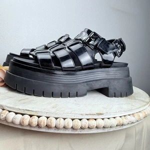 Bershka Women’s Goth Chunky Sandal Size 36 EU Black W/ Nylon - Picture 1 of 9