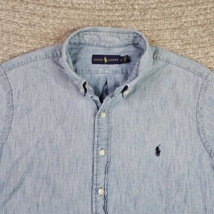 Polo Ralph Lauren Shirt Mens Large Blue Denim Chambray Short Sleeve Button Up - Picture 1 of 14