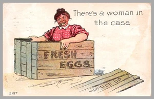 Fresh Eggs There's a Woman In The Case Humor DB c1909 Vintage Postcard - Picture 1 of 2