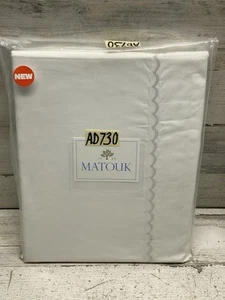 Matouk Astrid 350TC Percale Cotton Twin 3-Pcs. Sheet Set White /Silver $545 - Picture 1 of 4