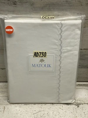 Matouk Astrid 350TC Percale Cotton Twin 3-Pcs. Sheet Set White /Silver  $545 - Image 1 of 4