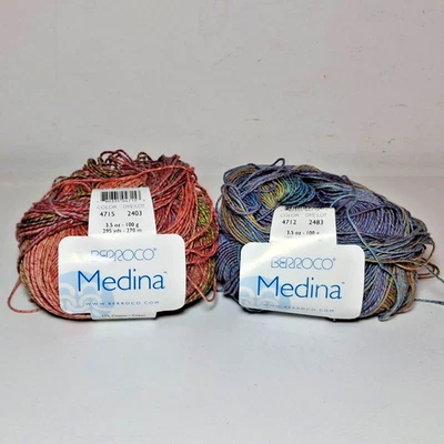 Lot of 2 Berroco Medina, Cotton Acrylic Viscose, #3 Light Weight, Blue and Red - Image 1 of 4