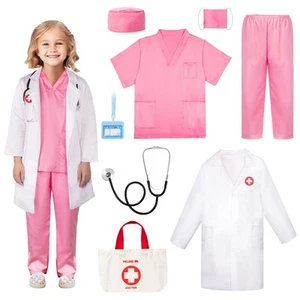 Meland Doctor Costume for Girls - Kids Scrubs with Lab Coat & Carry Bag, Doct... - Picture 1 of 6