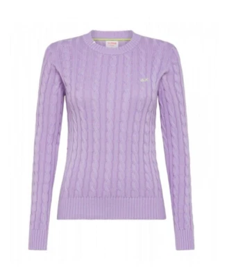 Maglia Sun68 donna ROUND NECK CABLE LS K34218 24 lilla trecce cotone