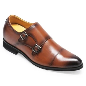 US10 CHAMARIPA Aumento de Altura 7cm/2.76" Hombres Marrón Doble Monje Ascensor Zapatos - Imagen 1 de 6