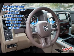 For 2013 2014 Dodge Ram 1500 2500 Laramie-Leather Steering Wheel Cover, Dk Brown - Picture 1 of 12