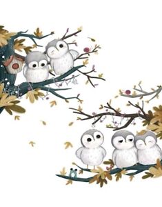 NEW 50” x 28” Snowy Owls On Branches Wall Stickers Cabinet Furniture Decal Set