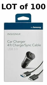 100 BULK LOT Micro-USB 3.0 Car Charger 4ft Sync Cable for Galaxy S5 External HDD - Picture 1 of 3