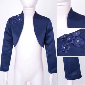 Kids Girls Jacket Gown Cardigan Applique Shawls Princess Communion Cropped Prom - Picture 1 of 24