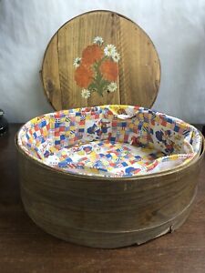 Vintage Early Century Cheese Wheel Box Sewing Kit Handmade Folk Art Country 1970