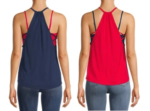 No Boundaries Women / Juniors High Neck Lattice Sides Graphic Pullover Tank Top  - Picture 1 of 13