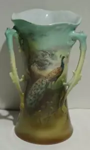 Antico vaso pavone porcellana dipinto a mano 3 manici raro art nouveau - Foto 1 di 7