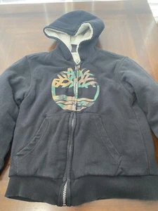 Timberland Hoodie Black Full Zip Sweatshirt Jacket Youth Small 8 Boys Coat - Picture 1 of 5