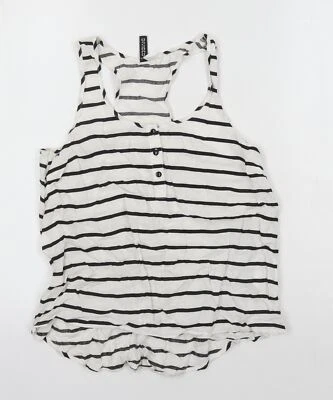 H&M Womens Ivory Striped Viscose Basic T-Shirt Size 6 Scoop Neck - Image 1 of 4