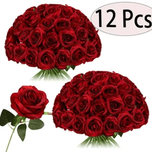 BOUQUET DE 12 ROSES ARTIFICIELLES SAINT VALENTIN CADEAU FEMME HOMME AMOUR NEUF - Imagen 1 de 5
