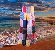 Womens Handmade Boho Patchwork Skirt, Pink Maxi Skirts, Ethnic Vintage S/M/L
