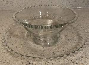 Vintage Bubble Rim Clear Glass Hor d’oeuvre Dip Bowl with Unattached Underplate - Picture 1 of 6