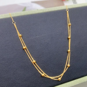  18K Yellow Gold Chain 2mm Wheat Beads Link Necklace 0.9-1.1g 16.5-17.9inch - Picture 1 of 5
