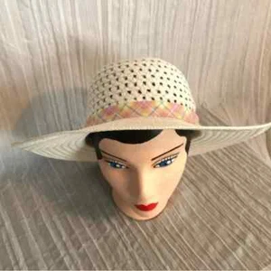 Summer floppy STRAW HAT white with colored ribbon for little girls NWT - Picture 1 of 13