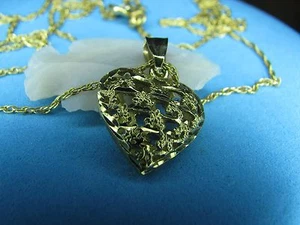 Heart Pendant Love Pendant  Necklace 10K Solid Gold  21 Inches Long  15  Mm Wide - Picture 1 of 12