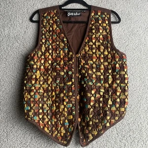 Vintage Shelly Arnold Vest Women's Small Brown Button Up Woven Bohemian Designer - Picture 1 of 18