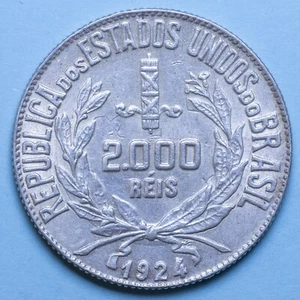 BRASILE 2000 REIS 1924 SPL ARGENTO SILVER COIN MONETA NUMISMATICA SUD AMERICA - Imagen 1 de 2