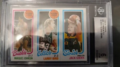 1980-81 Topps Larry Bird #30 May Sikma 3 Card Panel  BGS Beckett 6 Rookie  - Image 1 of 2
