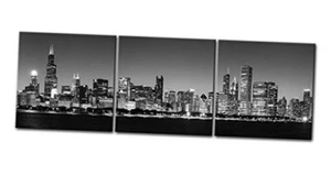 Chicago Wall art Black and White Chicago Skyline Night Buildings Cityscape - Picture 1 of 8