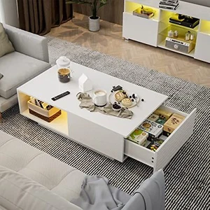IKIFLY Modern High Glossy Coffee Table with 16 Colors LED Light, LED Cocktail - Picture 1 of 9