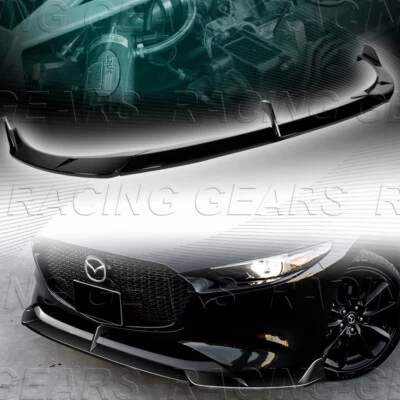 PAINTED BLACK FRONT BUMPER LIP SPOILER SPLITTER FOR 19-24 MAZDA 3 HATCHBACK 5DR - Image 1 of 4