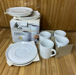 Vintage NOS Mia Cucina Espresso Demitasse Set of 4 Porcelain Cups Saucers - 1987 - Picture 1 of 4