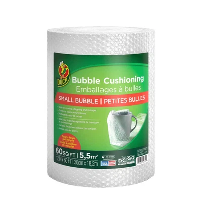 Duck Brand Small Bubble Cushioning Wrap [3/16 inch bubbles]: 12 in. x 60 ft. Cle - Image 1 of 4