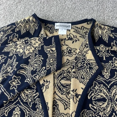 Cardigã suéter vintage Breckenridge II azul marinho bege malha floral paisley GG - Imagem 1 de 4