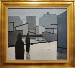 Knud Horup (1926-1973) HOUSES AND PEOPLE, original oil painting - Picture 1 of 8