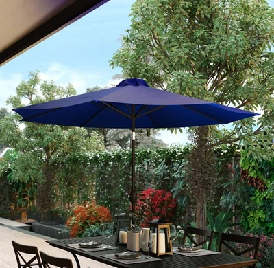 9 FT Outdoor Patio Round Umbrella Aluminum Pole Crank and Tilt Function Navy - Image 1 of 4