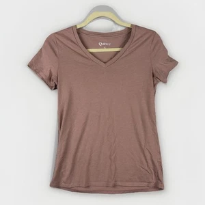 Quitte Damen V-Ausschnitt Baumwolle Modal Kurzarm Shirt Small rosig hellbraun leise Luxus - Bild 1 von 6