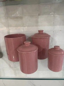 VTG MCM Set of 4 Pink Made In Japan Ceramic Canisters W/3 Lids - Picture 1 of 24