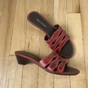 Naturalizer Red Leather Sandals Shoes Women's Made in Brazil SZ 5.5M EUC - Picture 1 of 6