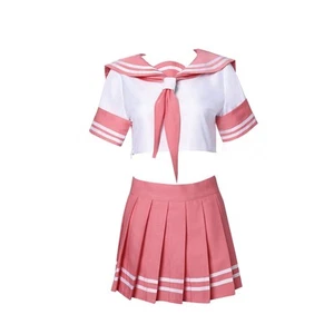 Anime Pink Cosplay Outfit Costume School Uniform Pink Sailor Dress with Socks... - Picture 1 of 7